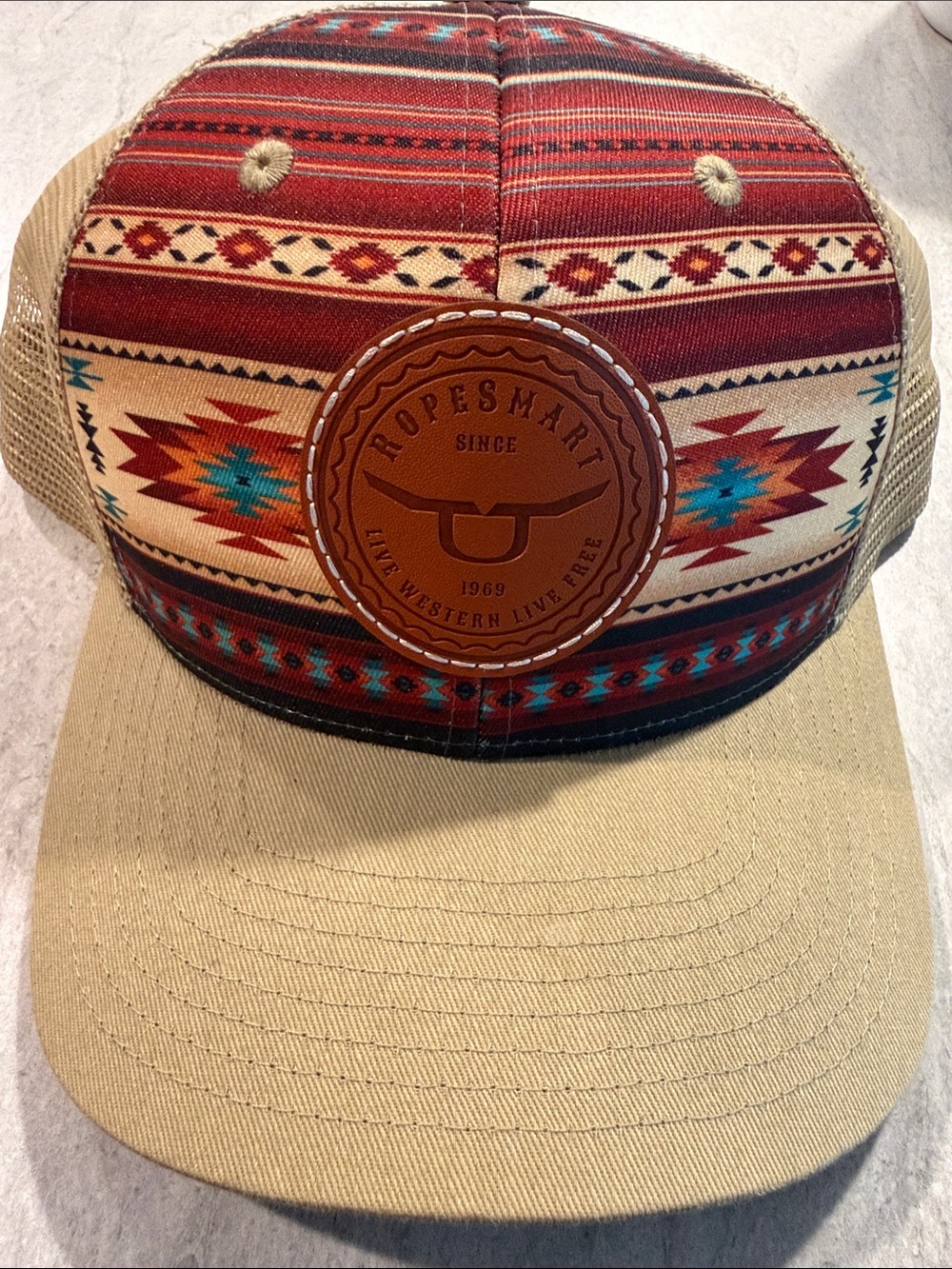 Aztec Pattern SnapBack - Tan & Red